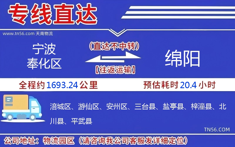 孝感奉化区到绵阳物流公司