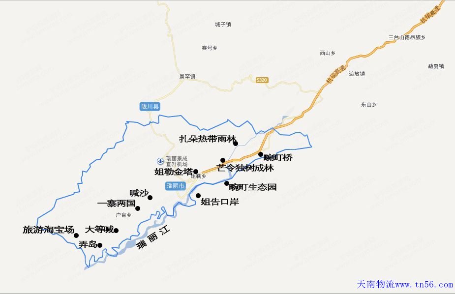 11443U131-1 汉中到瑞丽市物流地图